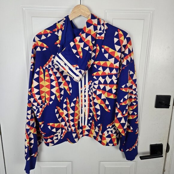 Adidas‎ Farm Rio Bold Blue Bliss Hoodie Womens Small 3 Stripe Training Cropped - Picture 2 of 15